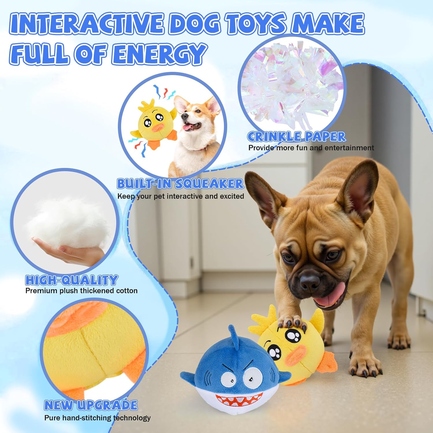 Squeaky Dog Toys for Aggressive Chewers(3in1), Interactive Durable Ball Chew Toys with Crinkle Paper & Tearable Plush, Puppy Teething Toys for Large, Medium & Small Dogs to Keep Them Busy(2Pack) - Image 3