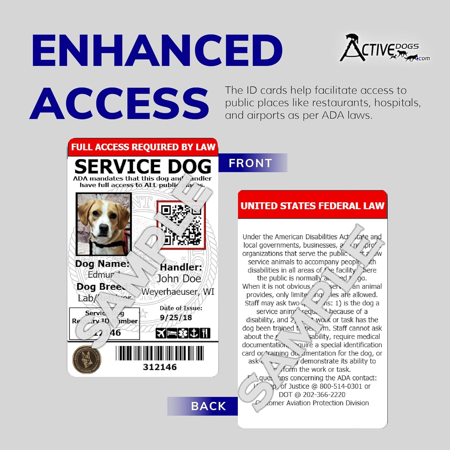 ActiveDogs Registered Service Dog Photo ID Card & Identification Holder - ADA & TSA Compliant Service Dog Badge with QR Code & Clip-On Carrier - Free Registration & Digital Copy - Image 5