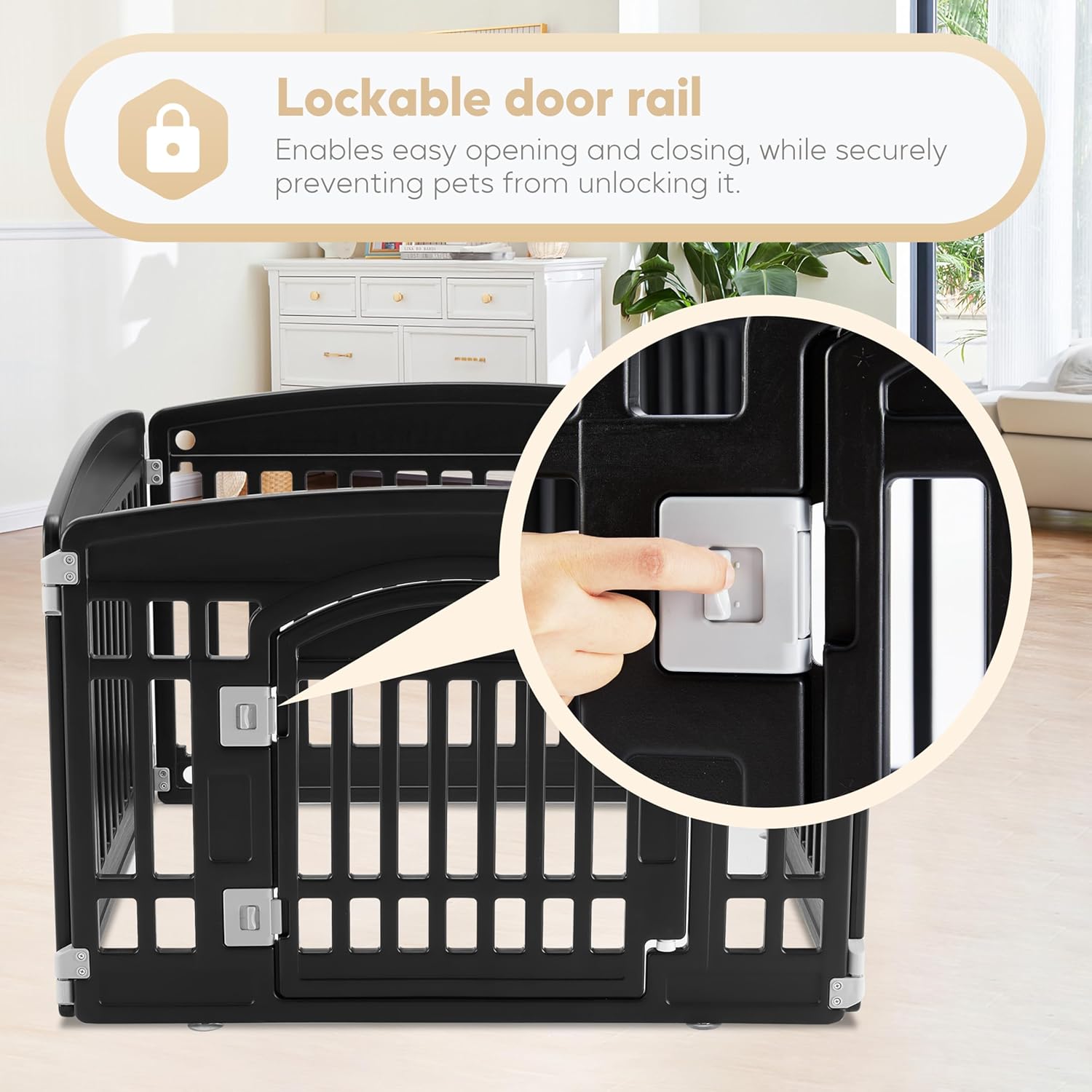 Simple Deluxe Plastic Dog Playpen, 24" Exercise 4-Panel Pet Playpen with Door, Safe and Secure, Folding and Portable Puppy Playpen for Puppies and Small Dogs, Black - Image 5