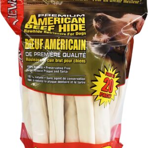 Canine Chews 10-11″ Rawhide Bones for Large Dogs, Durable USA Beefhide Dog Rawhide Chews, Retriever Rolls 20 Pack (5 lbs)