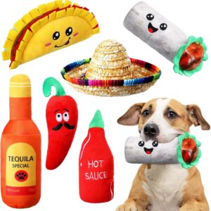 Syhood 6 Pcs Fiesta Dog Chew Toys Dog Sombrero Set, Include 1 Mexican ...