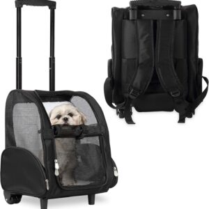 KOPEKS Deluxe Backpack Pet Travel Carrier with Double Wheels for Pets up to 18 Pounds - Black