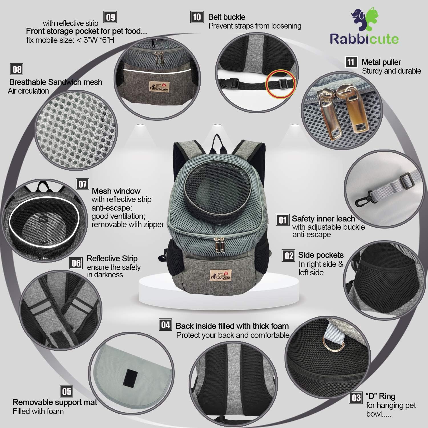 Pet Dog Carrier Backpack Adjustable Breathable Front Pack Head Out Removable Design Puppy Cat Dog Backpack for Small Dogs Cats Padded Shoulder Bag for Travelling Hiking Camping Outdoor Trip - Image 3