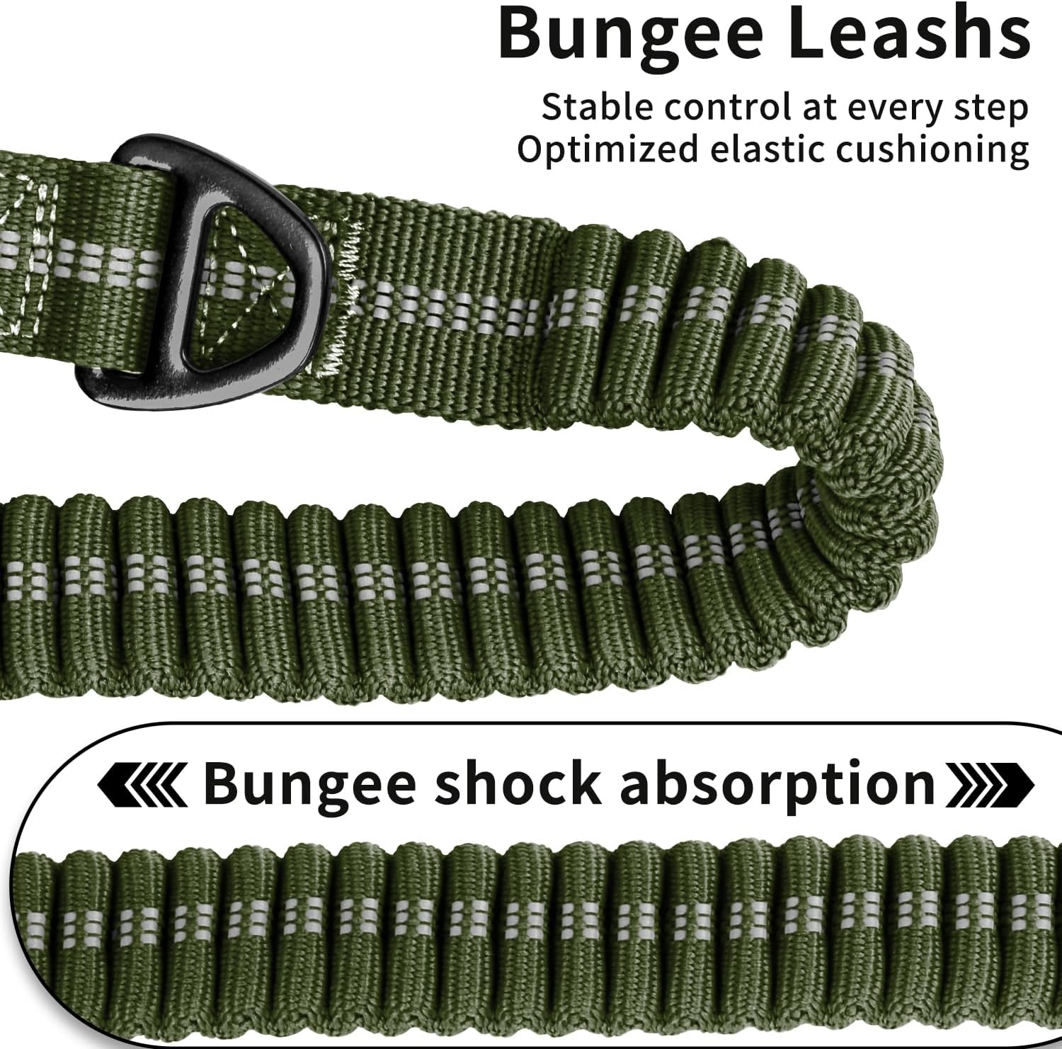 Heavy Duty Tactical Bungee Dog Leash, 4-6FT Shock Absorbing Tactical Dog Leash with 2 Padded Handles, Metal Carabiner Clip, Car Seatbelt, Reflective for Medium Large Dogs (ArmyGreen) - Image 4