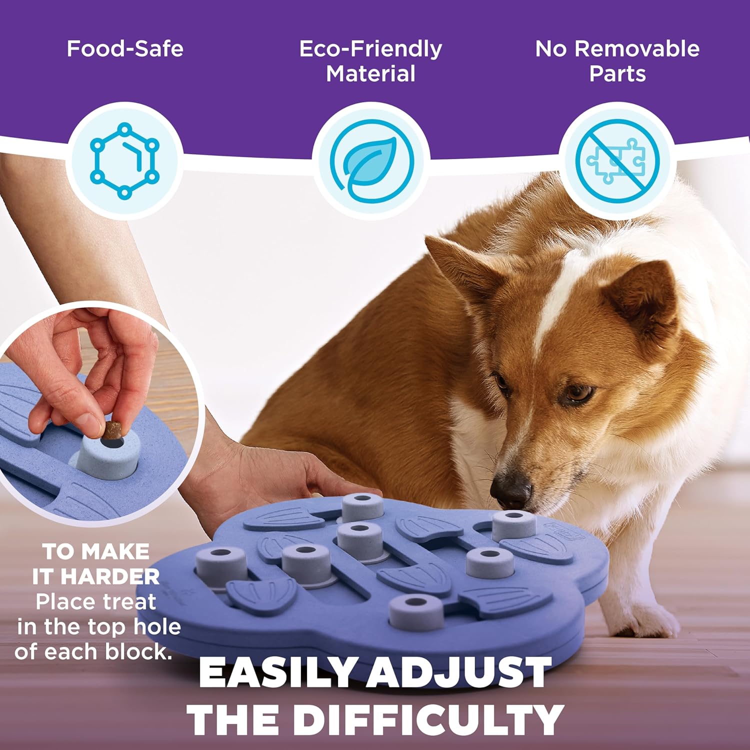Outward Hound by Nina Ottosson Dog Hide N' Slide Treat Puzzle Enrichment Toy, Level 2 Intermediate, Purple, Composite - Image 4