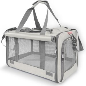 Pet Carrier for Large Cat Soft-Sided Animal Traveling Bag for Medium Cat up to 20lbs / Washable Small Dog Puppy 10 lbs Crate Case with Privacy Curtains for Home Outdoor Travel Beige White