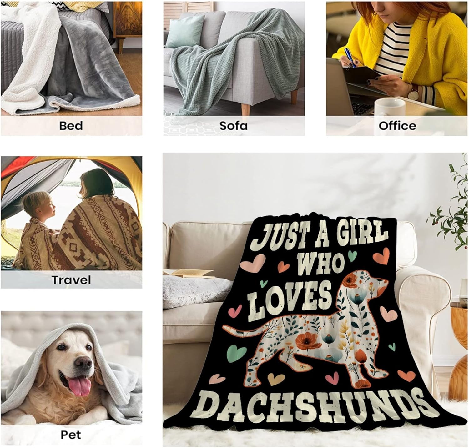 Just A Girl Who Loves Dachshund Blanket | Plush Warm Dog Blanket for Couch/Travel/Camping | Dachshund Gifts for Dog Lovers | Halloween Christmas Birthday Gifts | 50"x60" for Teen - Image 7