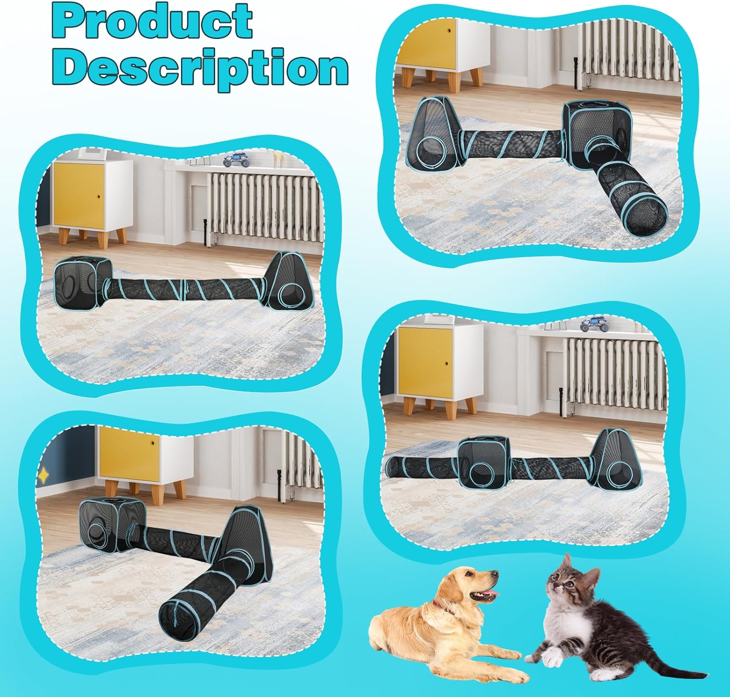 9.45FT Outdoor Cat Enclosures Portable Cat Playhouse, Pop Up Cats Tent with 33.86x 11.81IN Double Kitty Tunnels DIY in Multiple Ways, Cats Playpen Play Tents for Rabbits and Small Animals - Image 7