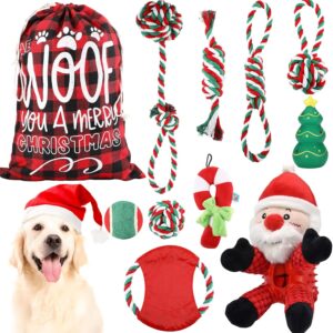 11 Pcs Christmas Dog Toys Dog Christmas Stocking Gifts Squeaky Dog Toys Set Dog Rope Toy for Aggressive Chewers Christmas Stocking Stuffers Puppy Teething Chew Toys for Small Medium Large Dogs Pet