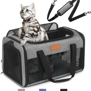 PETUX TSA Approved Pet Carrier in Cabin, 17"x11"x9.5" Soft Cat Carriers for Small Cat up to 12 lb and Puppy up to 10 lb, Top Open Portable Pet Carrier Airline Approved for Travel and Vet Visit (Grey)
