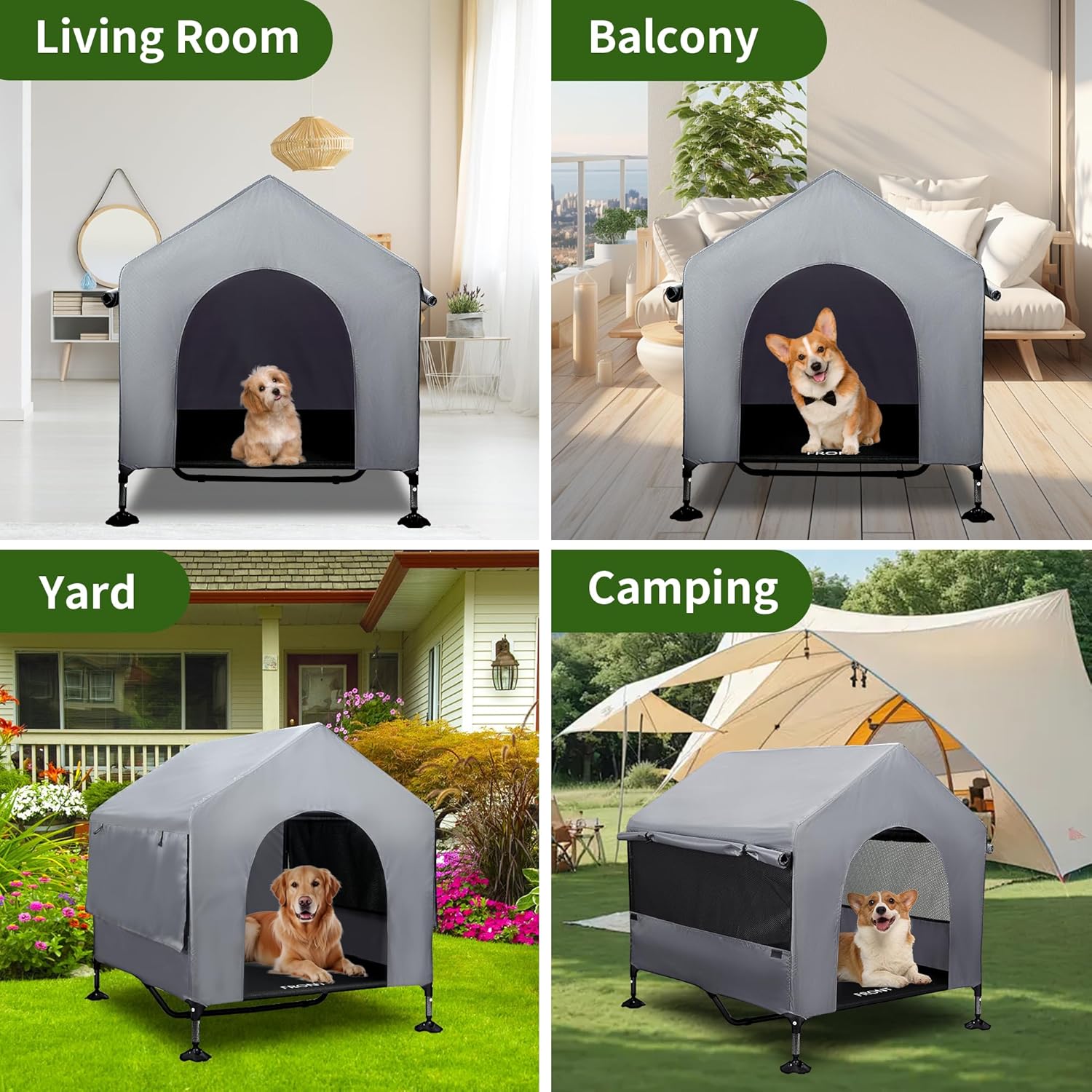 Summertrail 42" Large Dog House Outdoor Indoor with Breathable Mesh Windows-Elevated Dog Bed Cot Dog Tent Shade Shelter for Large Breeds with Canopy, Weatherproof Dog Kennel for Outside, Easy Clean - Image 7