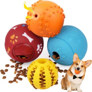 PrimePets Dog Puzzle Toy 4 Pack, Interactive Treat Dispensing Dog Toys, Slow Feeder Ball for Small Dogs and Puppies, Enrichement Toy Balls for Teething, Fetching and Playing