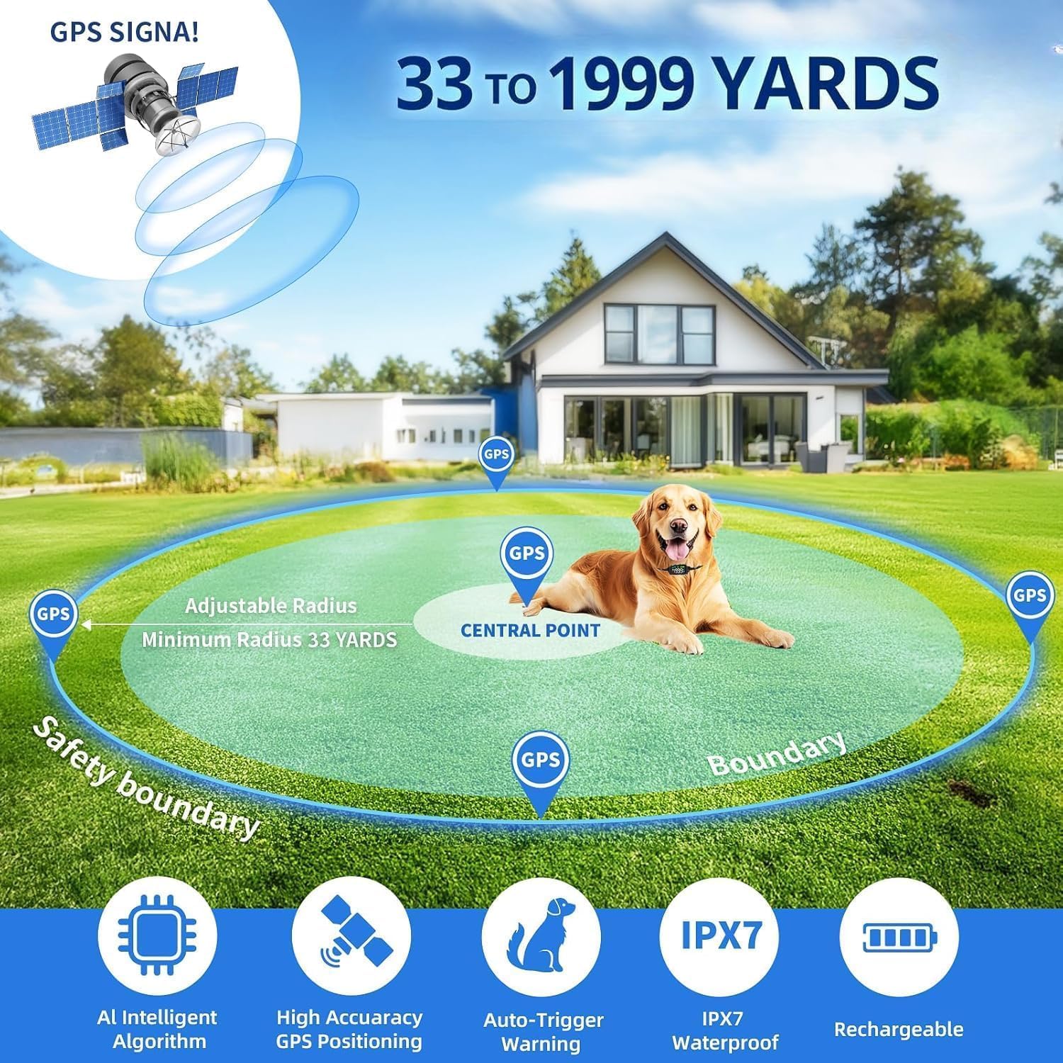 GPS Wireless Dog Fence - No Monthly Fee, Waterproof Pet Containment System with Smart Shock Collar - Safe GPS Tracker for Dogs - Adjustable, Rechargeable, Easy Setup - Image 2