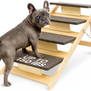 4-Step Wooden Dog Stairs for High Bed – Sturdy Pet Ladder for Small, Medium & Large Dogs – Safe Indoor Steps for Pets – Great Alternative to Dog Ramp – Ideal for Furniture, Sofa & Tall Beds