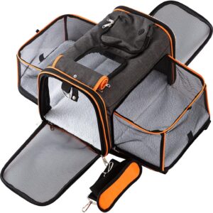 17″x11″x11″ Expandable Pet Carrier for Cats and Dogs up to 15 Lbs, TSA Airline Approved, Alloy Accessory, Soft Sided Cat Carrier with Removable Wool Mat, Collapsible Travel Carrier for Cat