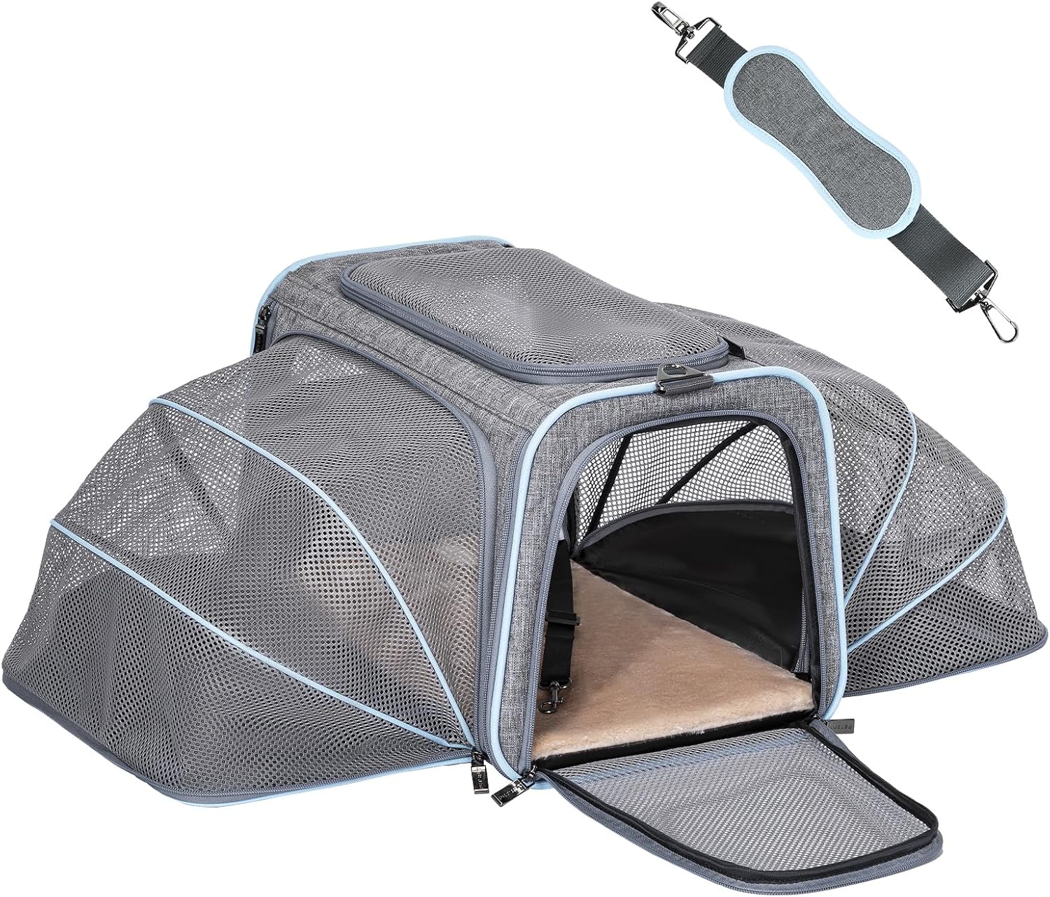 Petsfit Expandable Large Cat Carrier Small Dog Carriers Airline Approved, 17" Lx 11" Wx 11" H Soft-Sided Portable Washable Pet Travel Carrier with 2 Extension for Kittens, Puppies, Rabbits - Image 9