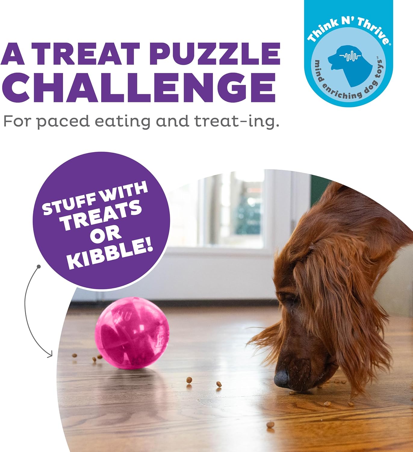 Outward Hound Orbee-Tuff Mazee Interactive Dog Puzzle Toy, Treat Dispensing Slow Feeder Ball, Pink, 4.7-Inch - Image 3