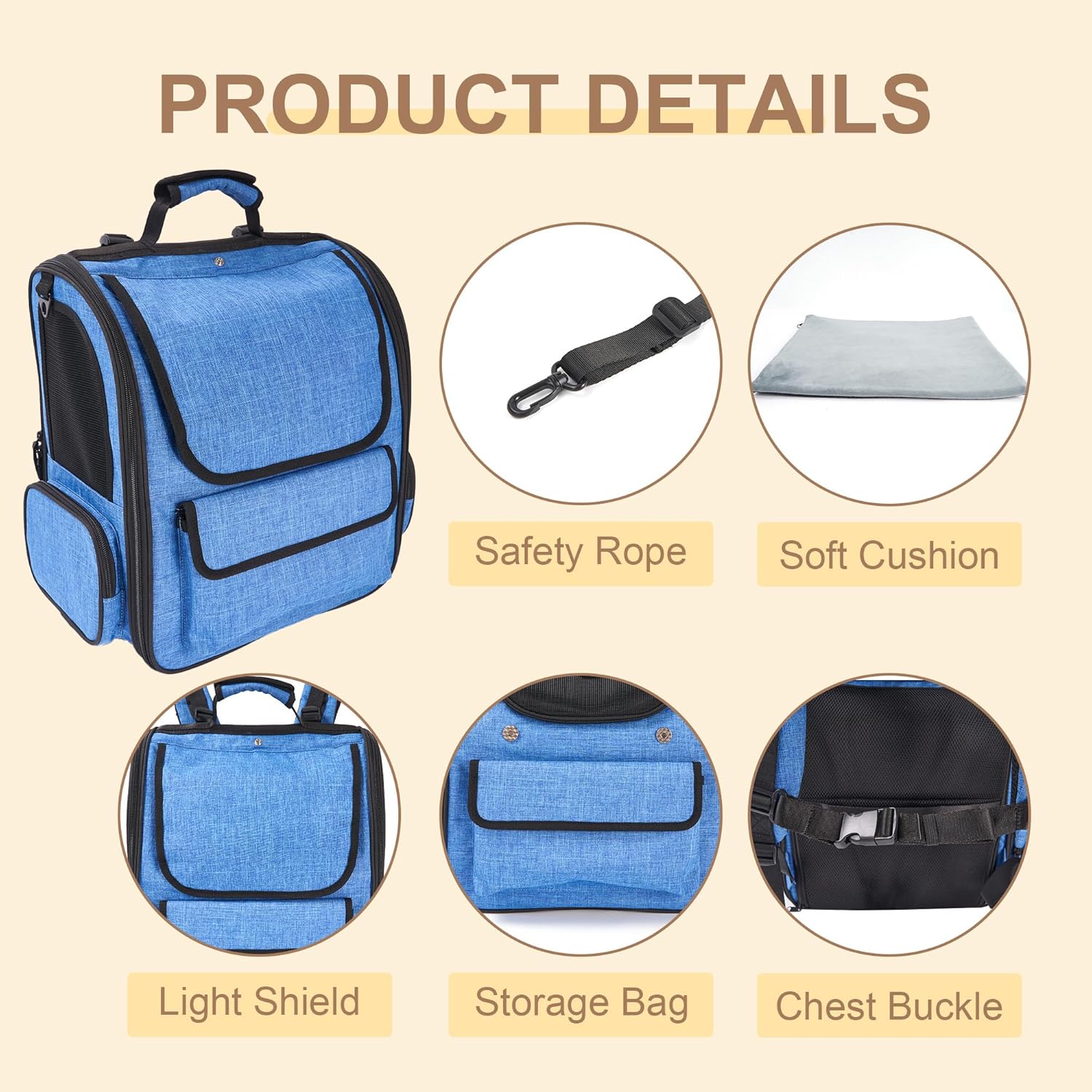 Cat Carrier Backpack for Large Cats Pet Backpack Carrier for Small Dogs, Expandable Cat Backpack Up to 15 Lbs, Foldable Cat Carrying Backpack for Travel Hiking (Blue) - Image 4