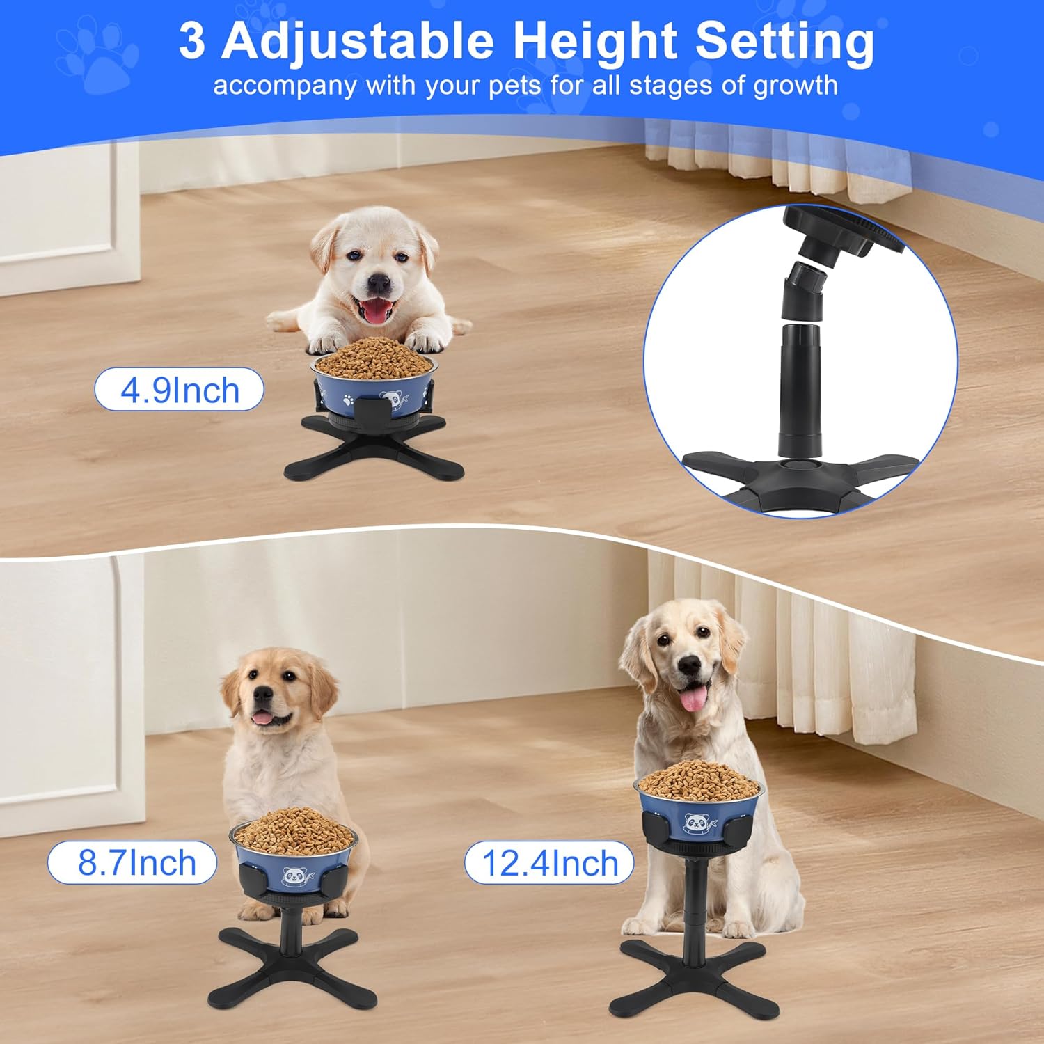 Dog Bowls Elevated Adjustable Stand, Raised Bowl with 3 Heights & Tilted Feeding Stand, Compatible with Various Bowls, for Medium & Large Breeds (1 Pack) Black - Image 6