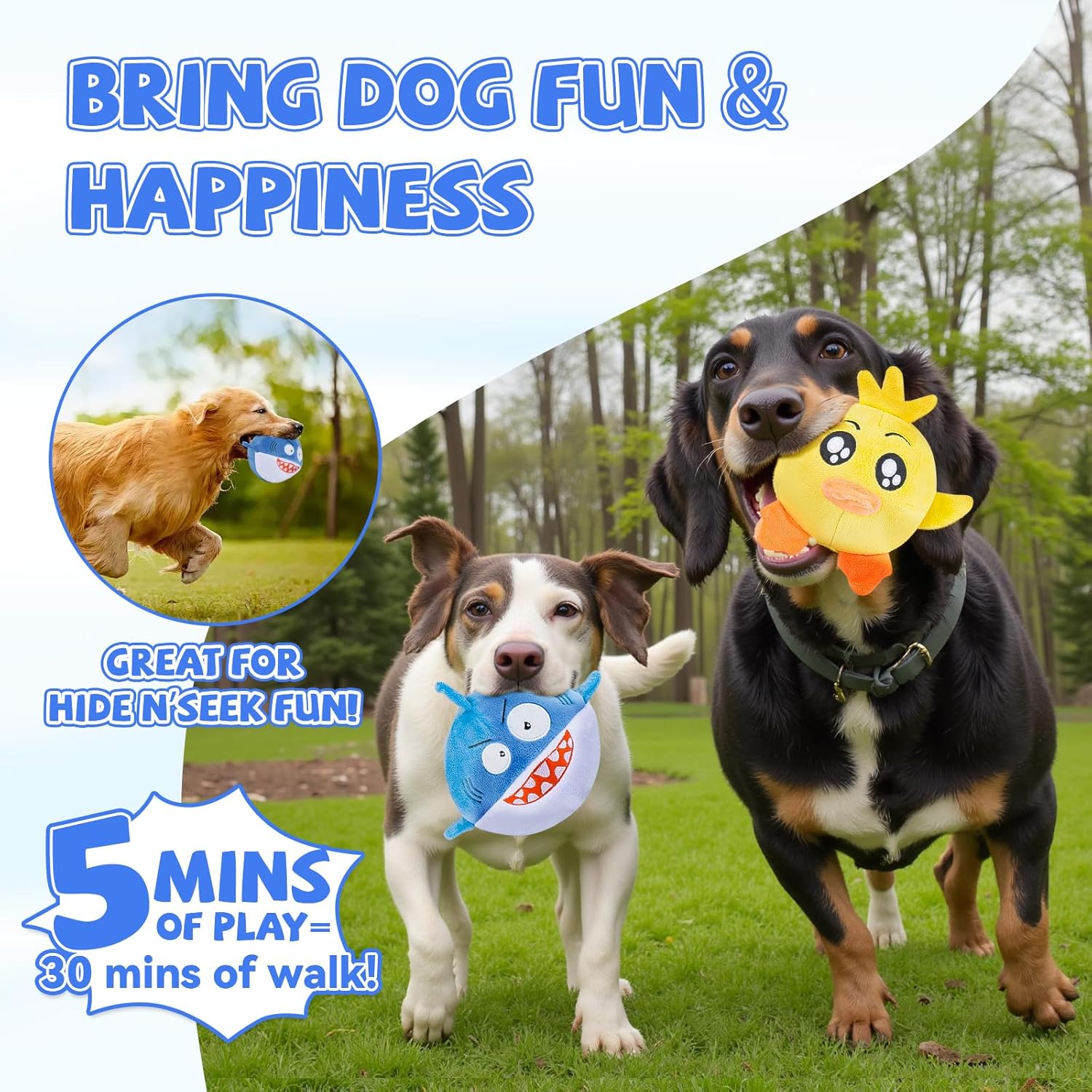 Squeaky Dog Toys for Aggressive Chewers(3in1), Interactive Durable Ball Chew Toys with Crinkle Paper & Tearable Plush, Puppy Teething Toys for Large, Medium & Small Dogs to Keep Them Busy(2Pack) - Image 4