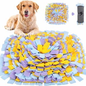 Snuffle Mat for Dogs, Durable Pet Sniff Mat 24'' x 24'' Foldable Dog Food Feeding Mat Washable Interactive Dog Puzzle Toys for Bored Small Medium Large Puppy Cat Rabbit (Yellow Purple)