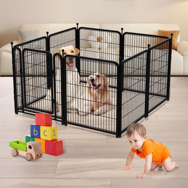Dog Playpen 24 inch(H) 8 Panels Dog Fence Outdoor for Yard. Wide Door Low Threshold，Metal Dog Pen Heavy Duty Pet Puppy Exercise Pen for Rv Camping Garden Yard, Total 15.7 Ft(L) - Image 7