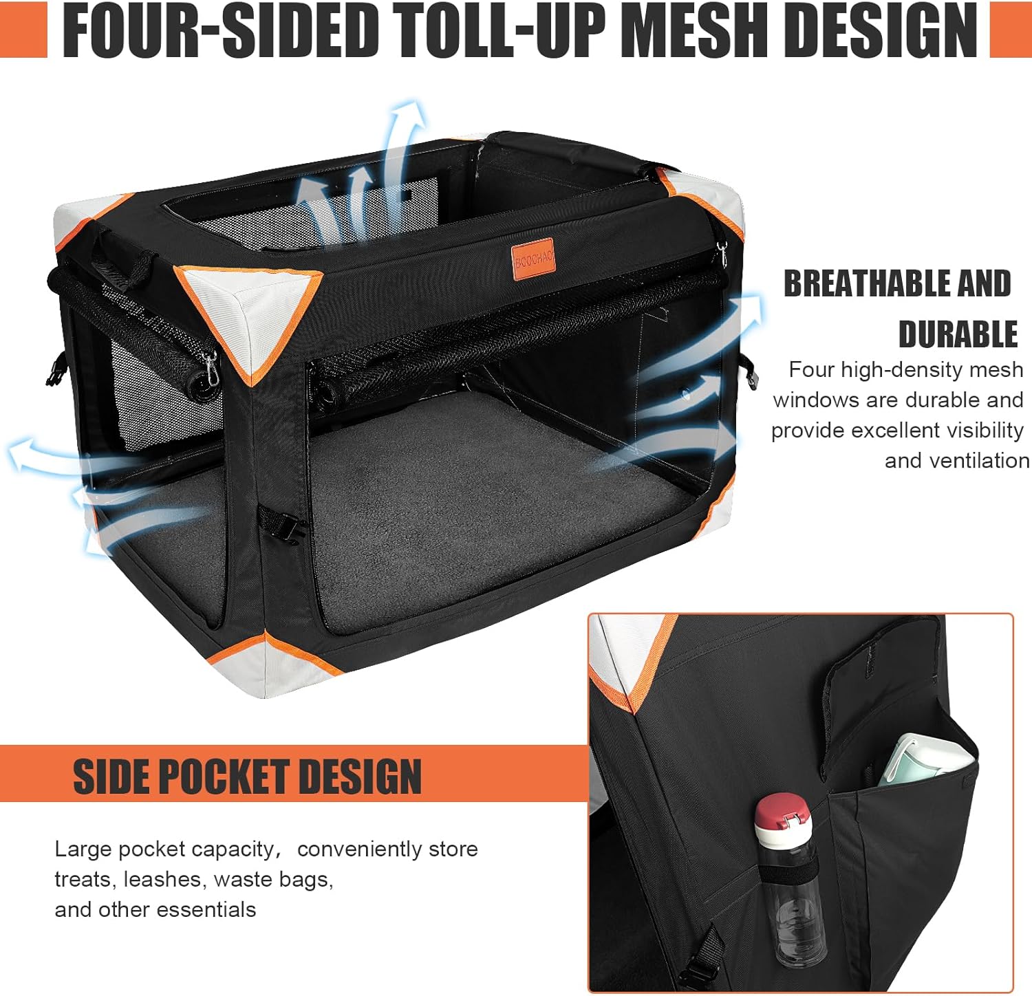 Collapsible Dog Crate-Portable Dog Crates for Small Medium Dogs,4-Door Portable Pet Travel Crate,Sturdy/Breathable/Comfortable,Indoor & Outdoor & Car Back Seat;Soft Dog Blanket - Image 3