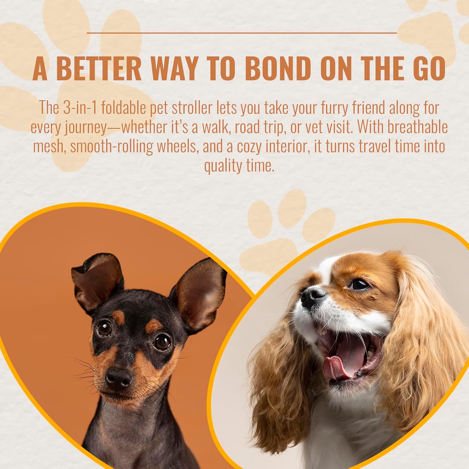 3 in 1 Pet Stroller - Foldable Dog Stroller & Pet Carrier - Included with Storage Bag, Cup Holder & Pet Leach - Cat Carrier with Detachable Basket & Breathable Canopy (Grey) - Image 9