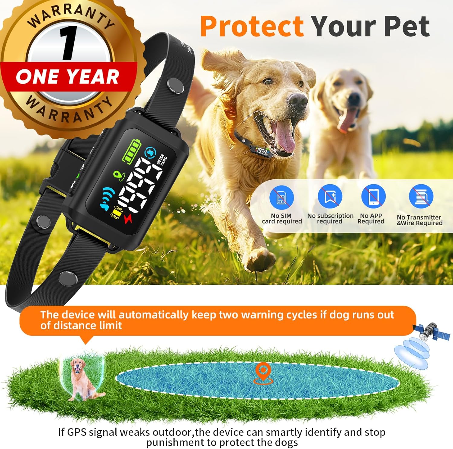 GPS Wireless Dog Fence - No Monthly Fee, Waterproof Pet Containment System with Smart Shock Collar - Safe GPS Tracker for Dogs - Adjustable, Rechargeable, Easy Setup - Image 4
