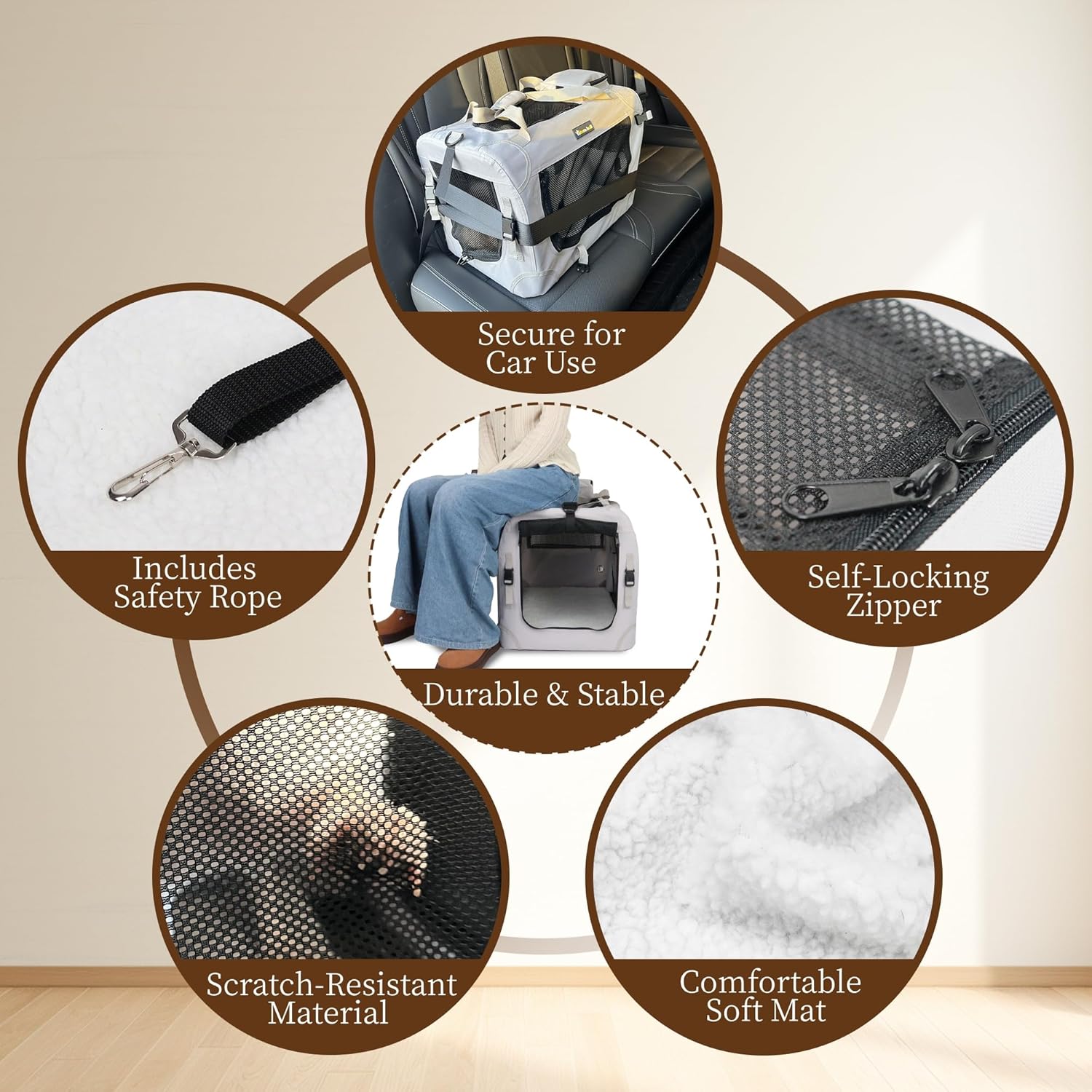 Extra Large Cat Carrier for 2 Cats Collapsible Soft Pet XL Crate for Large/Medium Cats 20lbs Car Travel Portable Bag with Water Bottle Slot For Long Trips (Beige, 24.0"L x 16.5"W x 16.5"H) - Image 6