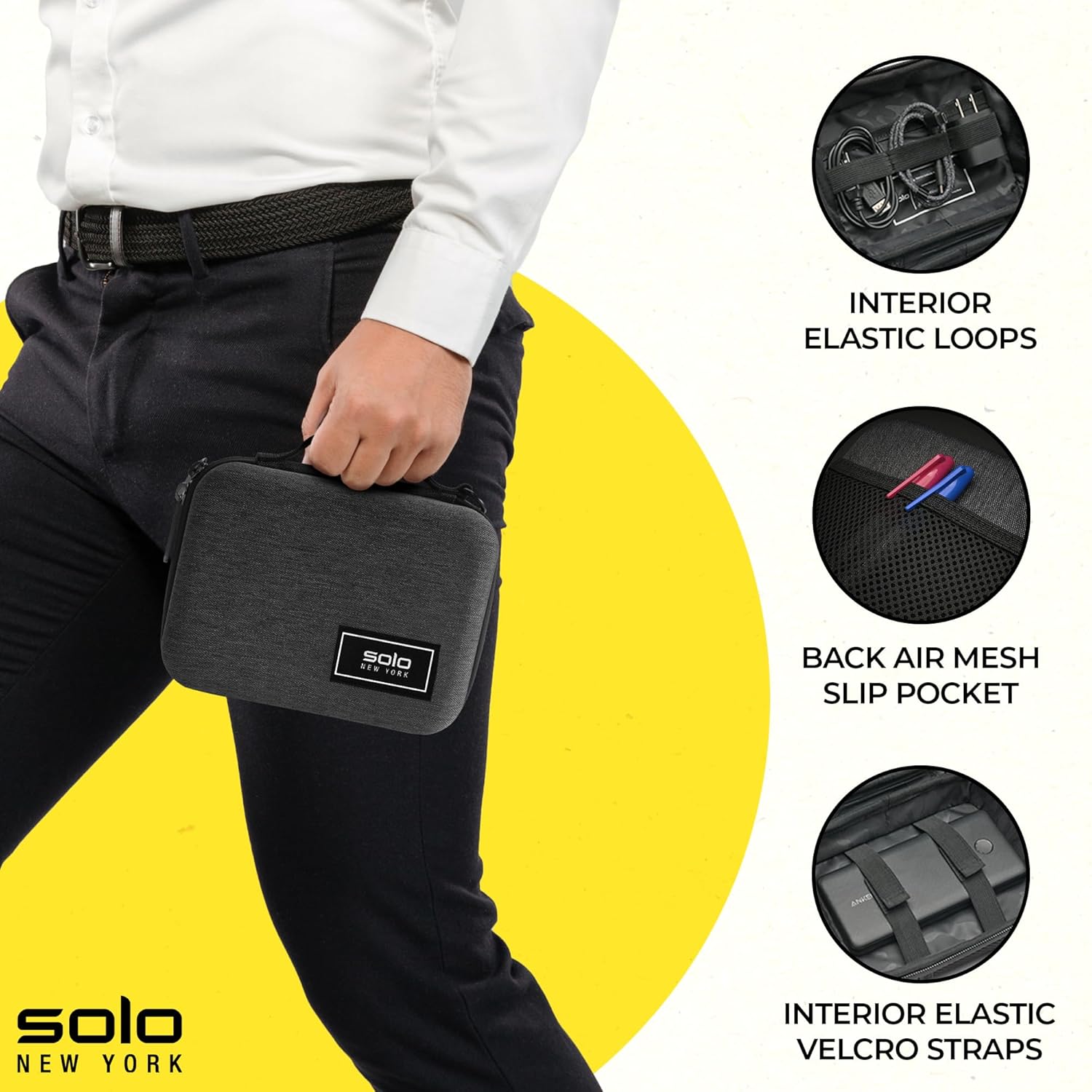 Solo New York Tech Case - Electronics Organizer, Tech Accessories Pouch for Travel, Small Gadget Bag for Cords, Hard-Sided, Sturdy Carrying Handle - Stone Molded, Gray - Image 2