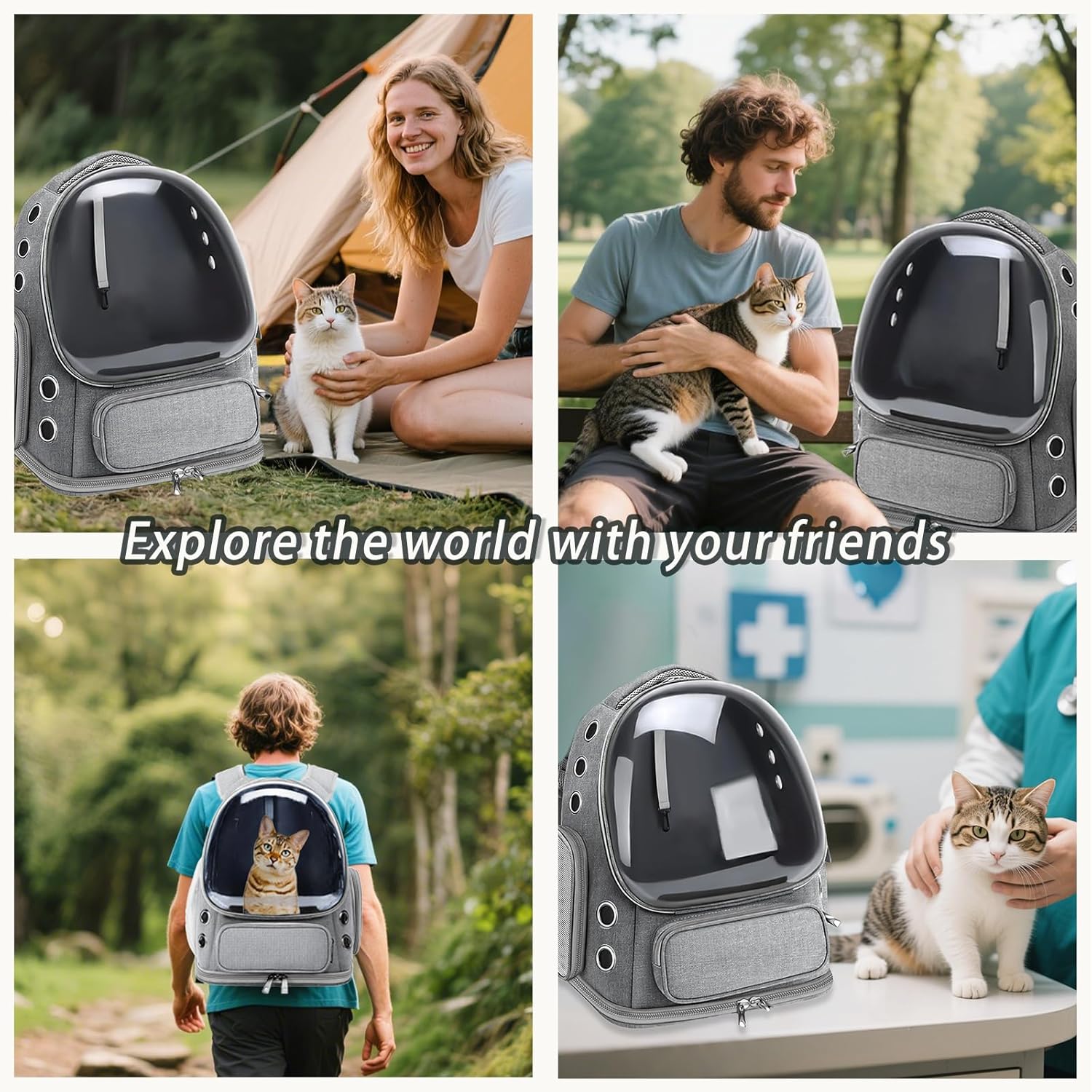 Cat Carrier with Groomer, Breathable Cat Bubble Carrier for Cats or Small Dogs up to 20 lbs, Collapsible Airline Approved, Clear Cat Travel Backpack (Grey) - Image 6