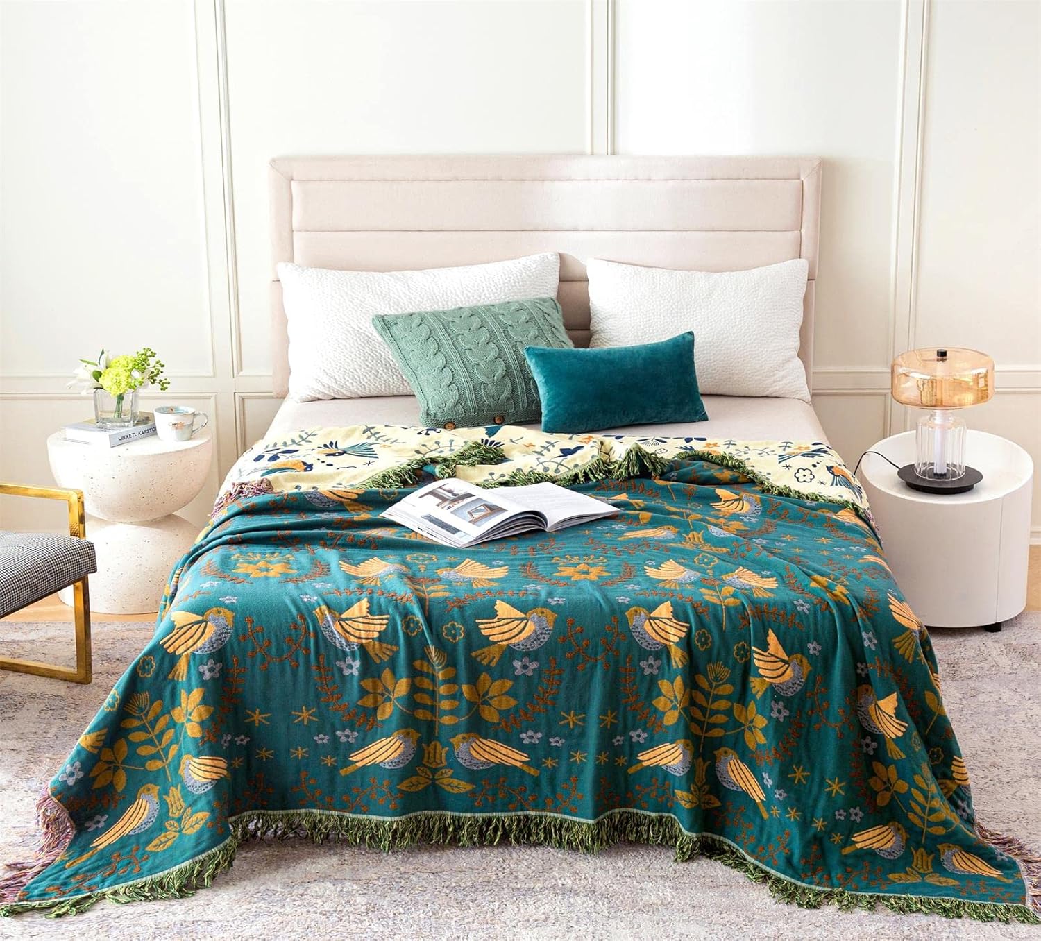 Fall Throw Blanket for Bed Couch 90''x 98'' Boho Throws 100% Cotton Muslin Travel Mexican Blanket Warm Soft Blankets Decorative Farmhouse Vintage Throws and Best Gifts - Image 2