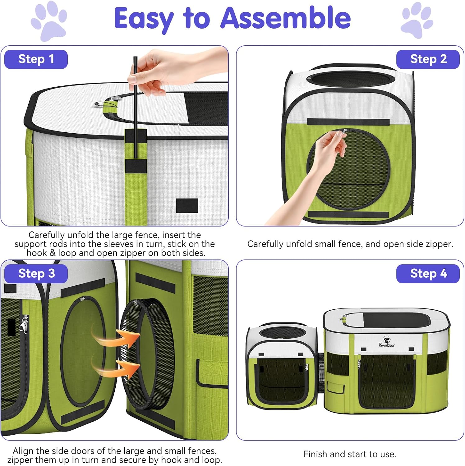 Pawaboo 2-in-1 Pet Playpen for Dog Cat, Portable Puppy Playpen with 600D Oxford, Divisible Pet Tent for Indoor and Outdoor Travel Use of Kitten and Puppy, Foldable Dog Enclosure with Carrying Case - Image 7