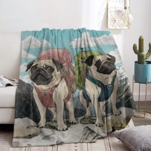 Adventure Pugs Blanket Soft Cozy Flannel Puppy Throw Blanket, Warm Yet...