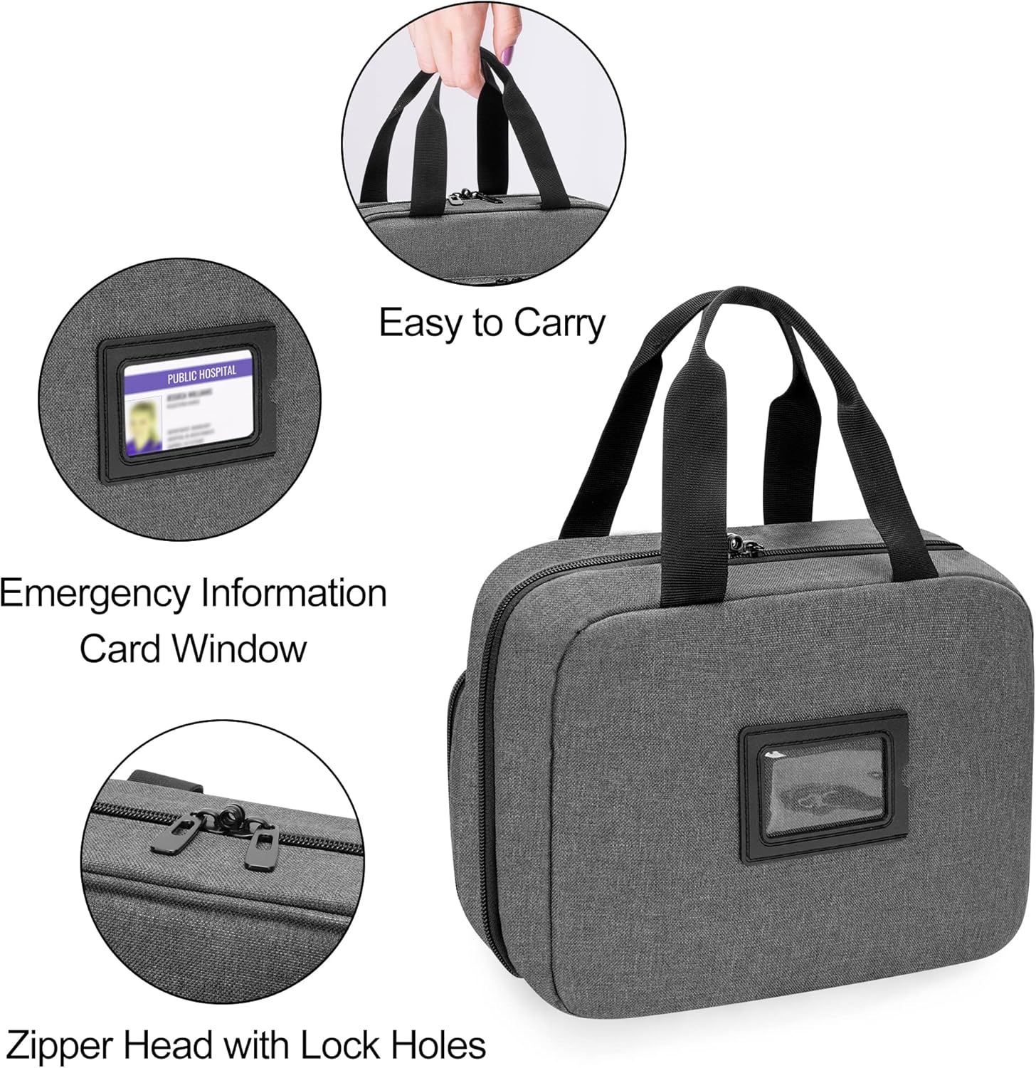 CURMIO Pill Bottle Organizer Portable Medicine Bag, Lockable Prescription Bottle Storage for Pill Bottles, Vitamins, Medical Supplements for Home Storage and Travel, Gray (Empty Medicine Bag) - Image 5