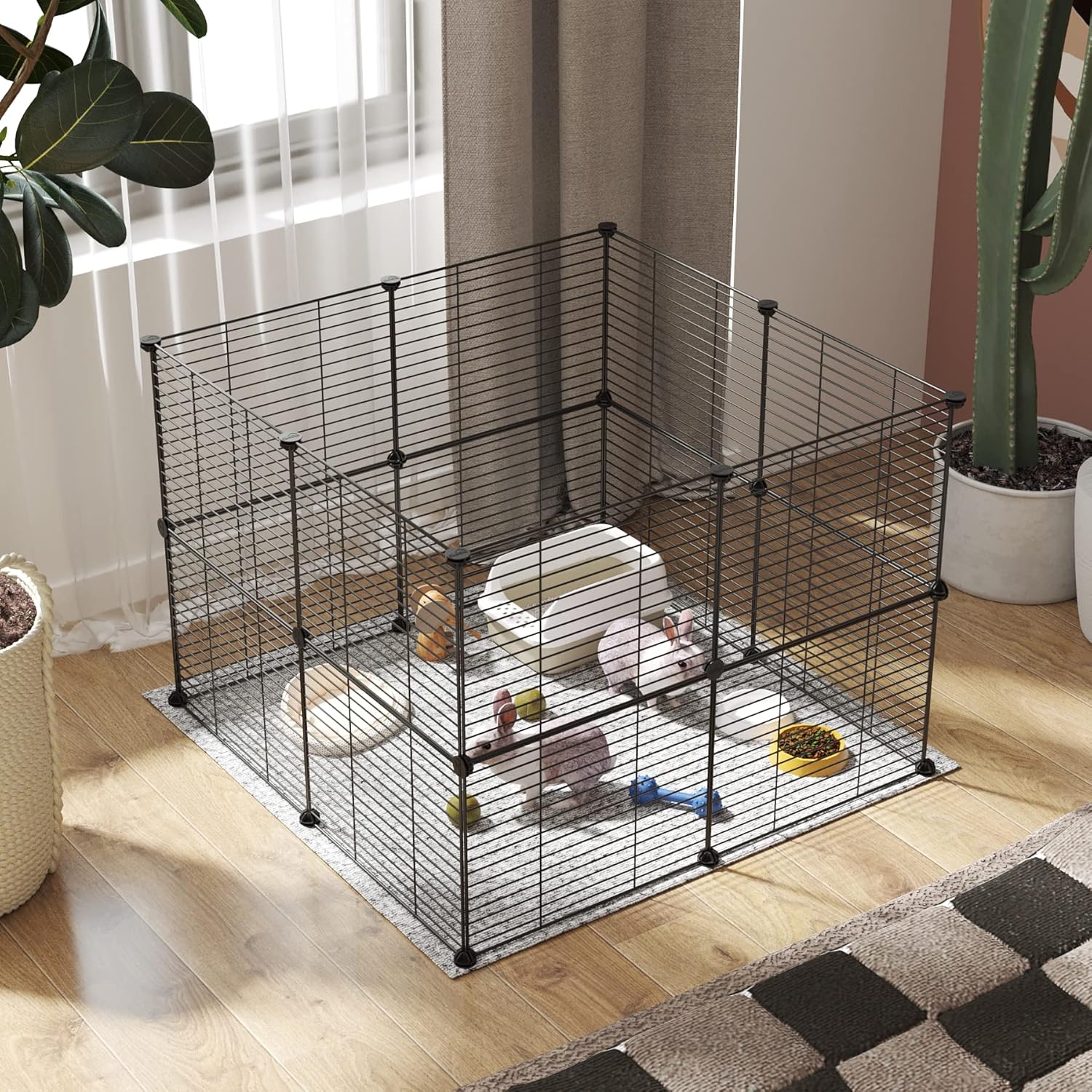 C&AHOME Pet Playpen, Small Animals Supplies, 16 Panels Exercise Playpens Cage, C Grids Portable Yard Fence Indoor, Ideal for Guinea Pigs, Pet Products, DIY Metal Yard Fence, 12" × 15" Black UPPM3416B - Image 2