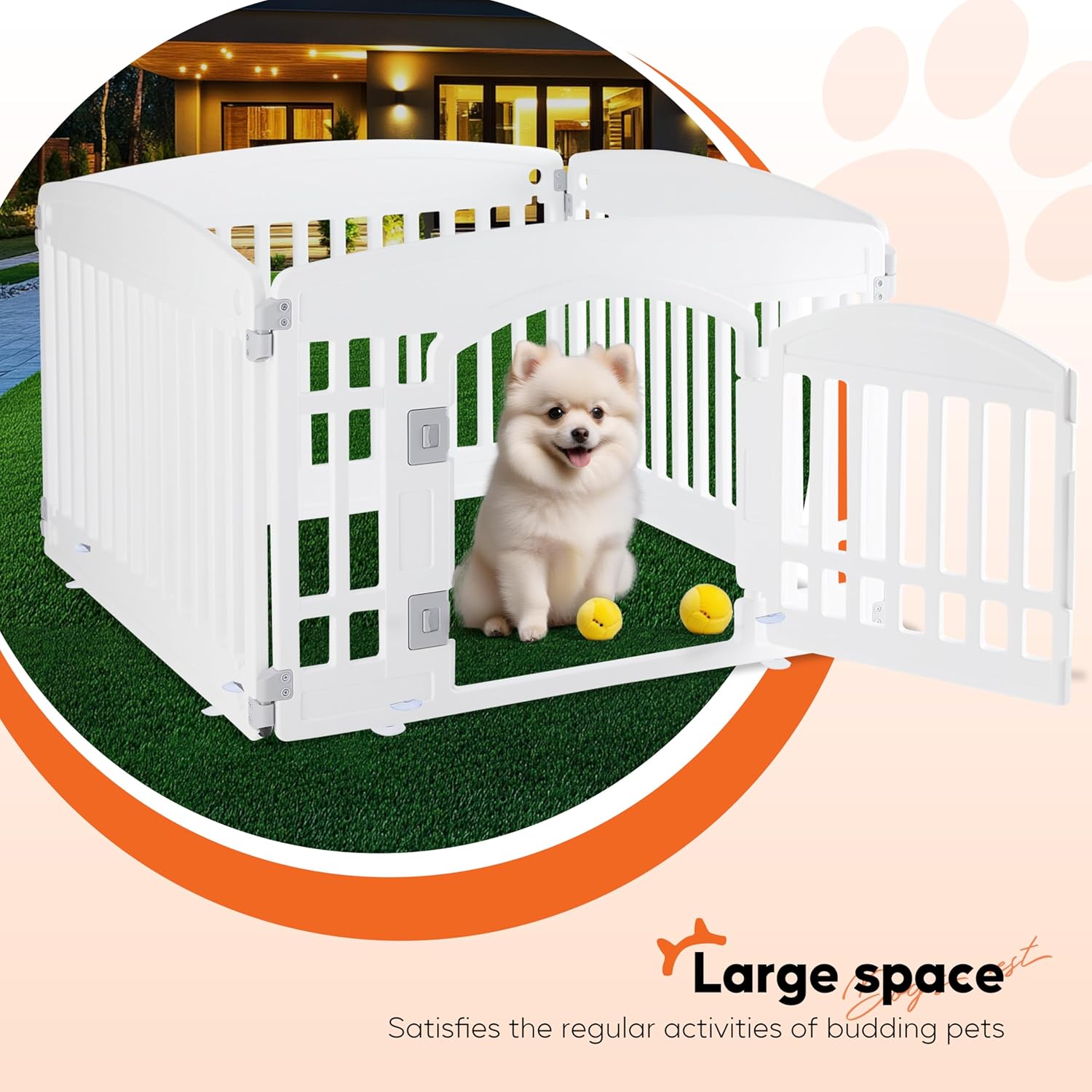 HealSmart 4 Panel 24" Plastic Dog Playpen, Folding & Portable Pet Playpen for Indoor & Outdoor Use, Safe & Secure Fence, Ideal for Small to Medium Dogs, White - Image 3