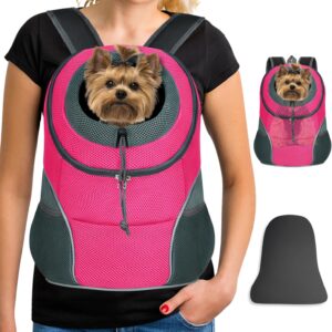 YUDODO Pet Dog Backpack Carrier Small Dog Front Carrier Pack Reflective Head Out Motorcycle Puppy Carrying Bag Backpack for Small Medium Dogs Cats Rabbits Outdoor Travel Hiking Cycling (L, Pink)