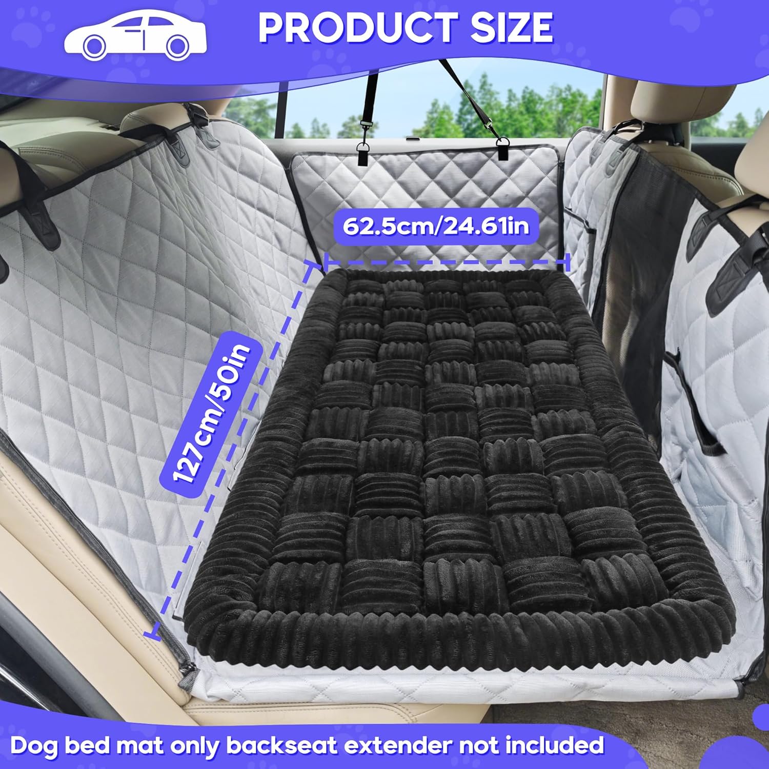 Dog Car Bed Mat, Non-Slip Backseat Extender Pet Blanket, Plaid Dog Bed for SUVs, Sedans & Trucks, Chew-Resistant Travel Pad for Dogs, Easy Clean & Scratch-Proof & Comfort (50"x24.6") Black - Image 7