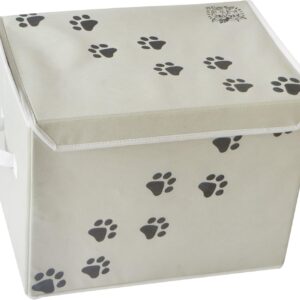 Large Dog Toys Storage Box. 16" x 12" inch Pet Toy Storage Basket with Lid. Perfect Collapsible Canvas Bin for Cat Toys and Accessories Too! (Tan)