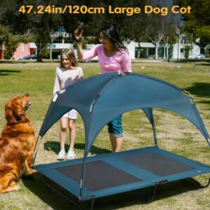 47 Inch Elevated Cooling Large Dog Bed with Removable Canopy, Raised Beds for Large Dogs with Washable Breathable Mesh, Dog Cot for Big Dogs, Indoor/Outdoor Pet Cot with Canopy