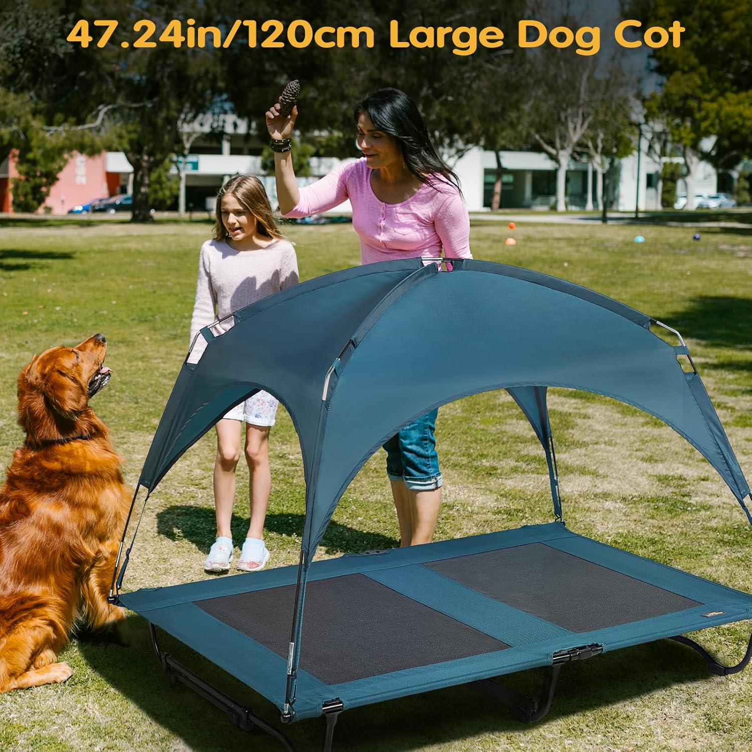 47 Inch Elevated Cooling Large Dog Bed with Removable Canopy, Raised Beds for Large Dogs with Washable Breathable Mesh, Dog Cot for Big Dogs, Indoor/Outdoor Pet Cot with Canopy - Image 2