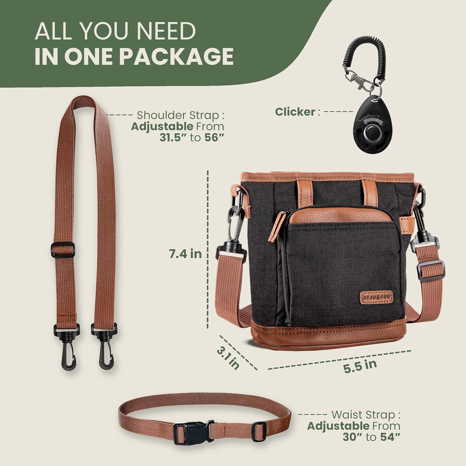 BEAU&FUR Large Dog Treat Pouch with Clicker for Training – 4 Cup Capacity, Built-in Poop Bag Dispenser, Expandable Pocket, Metal Buckle, Large Back Pocket, Ideal Design for Walks and Training – Black - Image 7