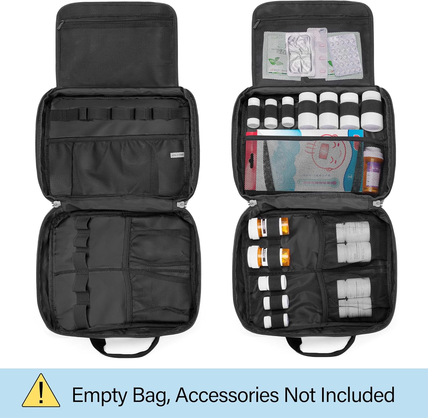 CURMIO Pill Bottle Organizer Portable Medicine Bag, Lockable Prescription Bottle Storage for Pill Bottles, Vitamins, Medical Supplements for Home Storage and Travel, Gray (Empty Medicine Bag) - Image 2