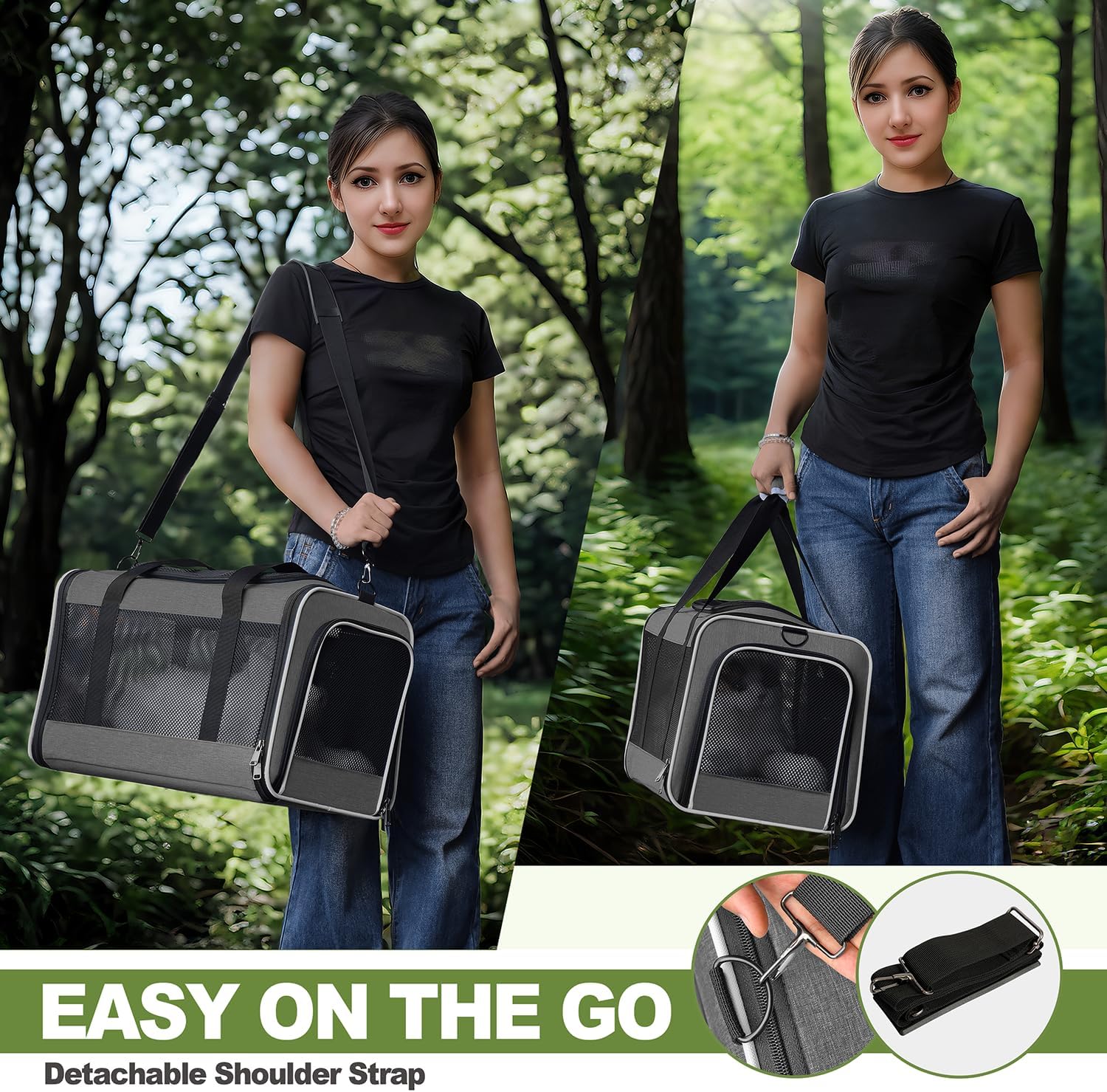 Cat Carrier 18x11x11 Top Load Soft Pet Travel Bag Over 15 lbs, Collapsible Small Dog Puppy Crate 10 Pounds, Small Animal Rabbit Kennel Carrying Case, Kitten Mesh Cage Medium Cat Under 25 Grey - Image 7