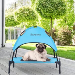 S/M/L Outdoor Elevated Dog Cot with Canopy & Side Shade for Camping Small Medium Dogs (Carry Bag), Portable Cooling Raised Dog Bed with and Side for Beach