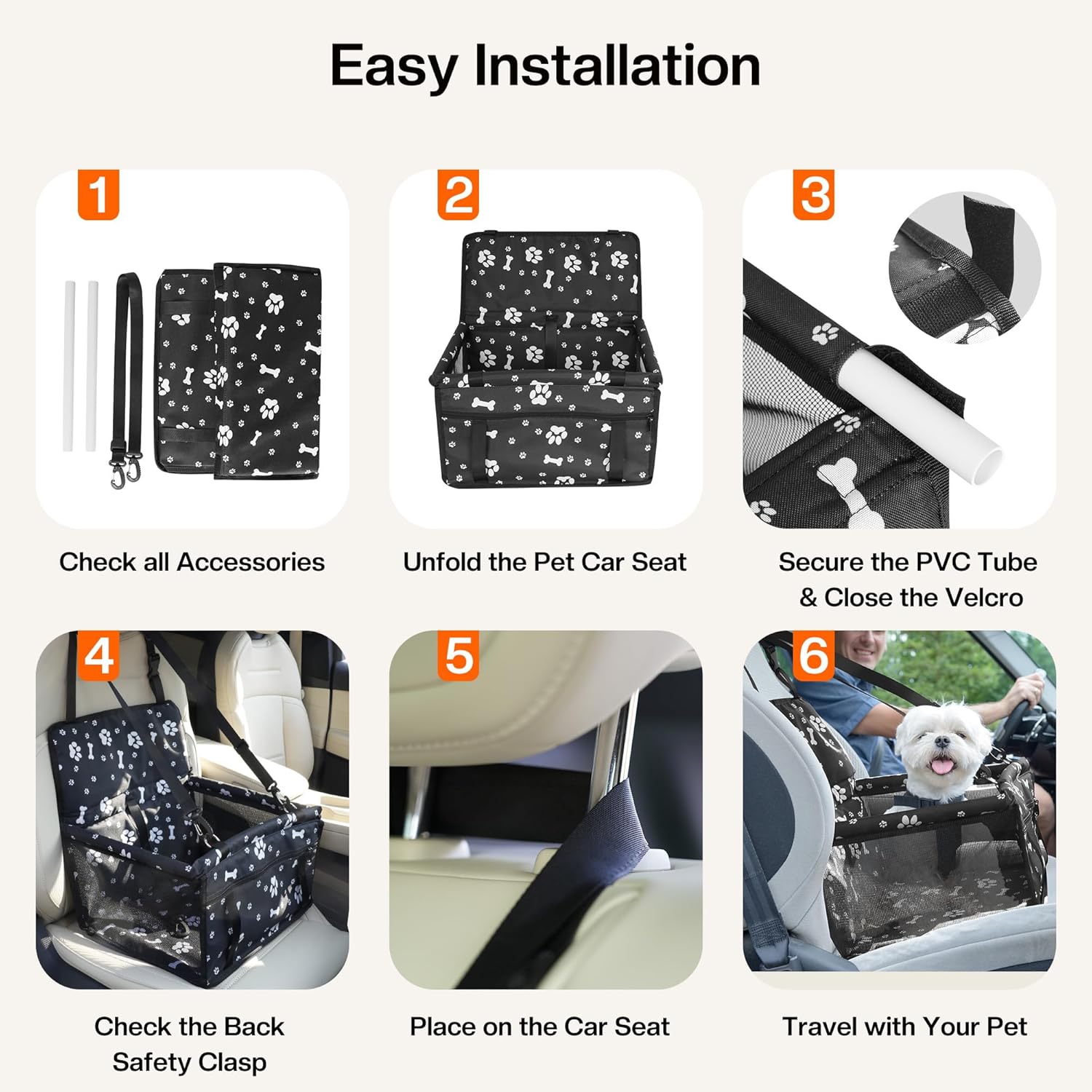 Dog Car Seat for Small/Medium Dogs up to 20 lbs, Portable Pet Travel Seat with Safety Belts & Storage Pockets, Waterproof & Scratch-Resistant, Fits in Front/Back Seat, Fully Washable - Image 6