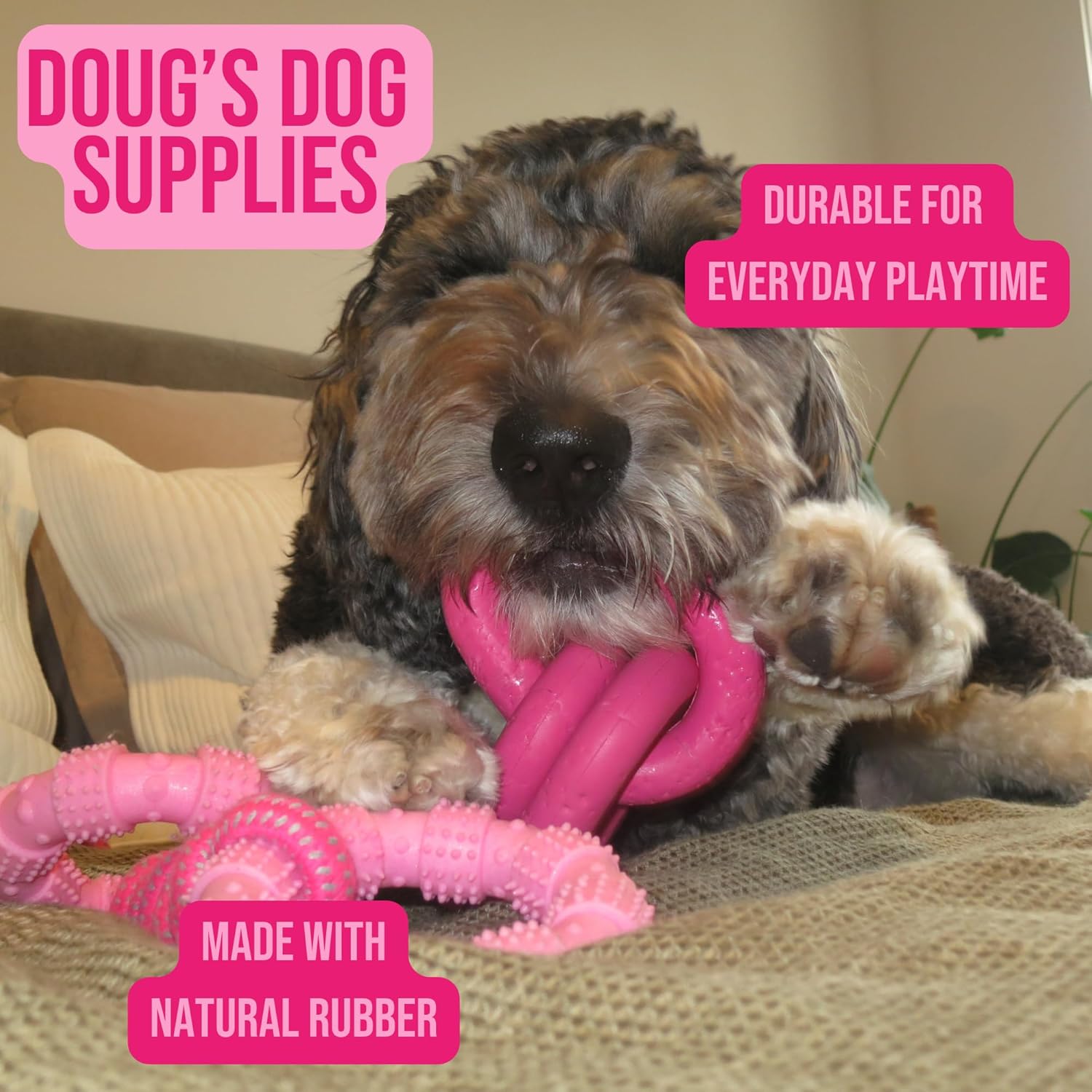 Doug's Dog Supplies Chain Link Tug Toy, Tug Toys for Dogs, Rubber Chain Toy for Tug of War (Pink) - Image 2