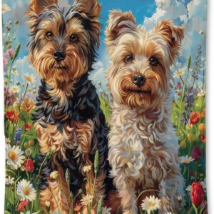 Cute Yorkie Dogs in Flower Field Blanket | Soft Warm Fuzzy Lightweight...